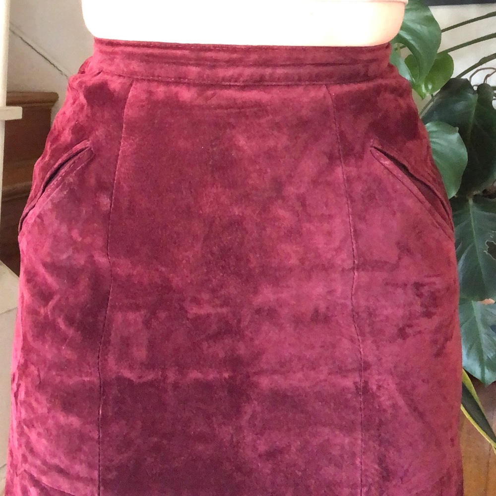 Vintage Genuine Leather Deep Red High Waisted Pencil Skirt 0 - Picture 5 of 16
